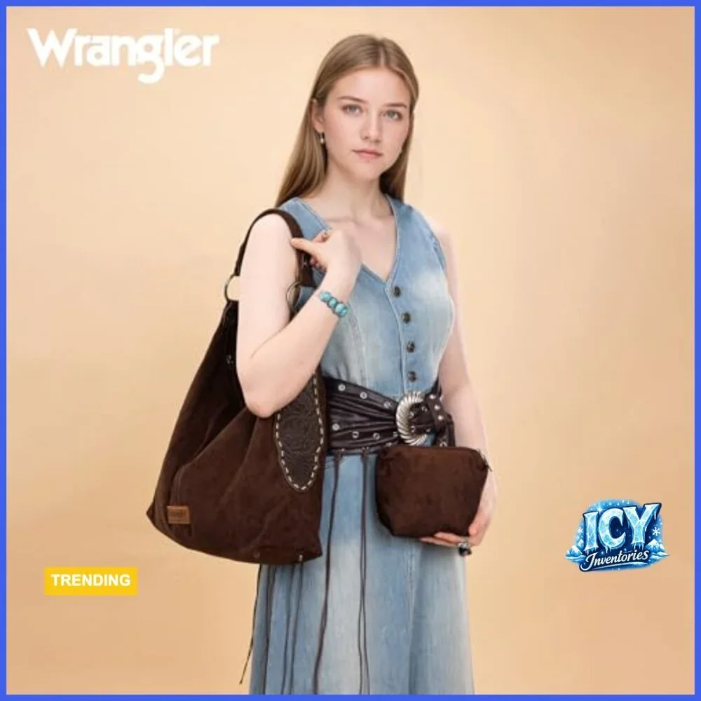Suede Hobo Purse Embossed Soft Slouchy Shoulder Bag 2Pcs Set